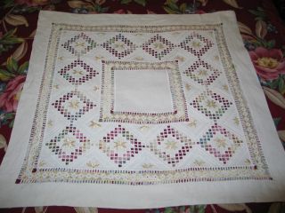   Antique Hardanger Tablecloth Centercloth with Gold Accents WOW