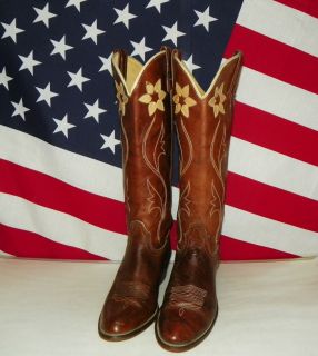 Womens Acme Brown Leather Tall Cowboy Boots Size 9 C