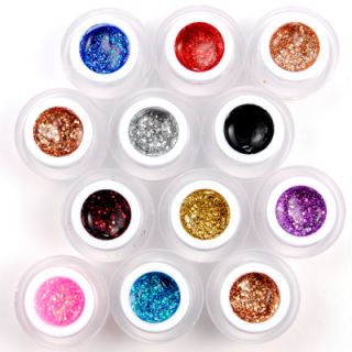 Set de 12 Color UV Gel Glitter Manicura Decoracion Uñas