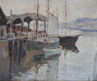 Camillo Adriani Impressionist Marine Harbor Boats Seascape Vintage Oil 