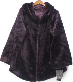 Adrienne Landau Zip Front Faux Fur Jacket Amethyst Purple Sz 2X New 