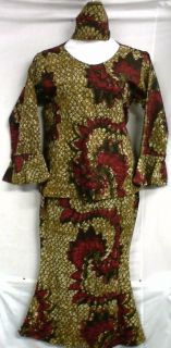African Clothing Wax Print 3pc Skirt Set Outfit Apparel