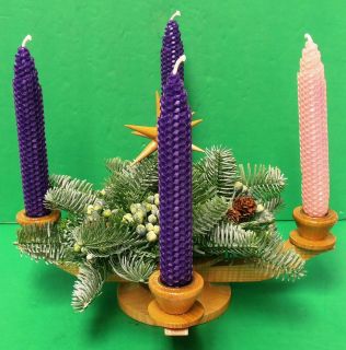 Vintage 1970s Advent Wreath and Candles Made in Germany