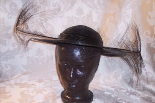 vtg adolfo wide brim straw hat w rhinestone feathers