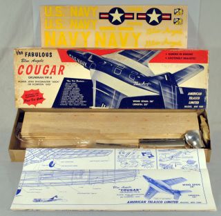   Telasco Jetex F9F 8 Blue Angels Cougar Wood Model Airplane Kit