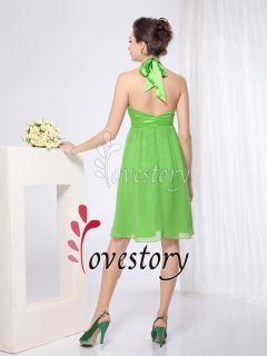 Empire Line Sexy V Neck Flower Halter Green Bridesmaid Dress 03455 US 