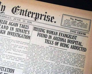 1926 Newspaper Aimee Semple McPherson Woman Evangelist Foursquare 