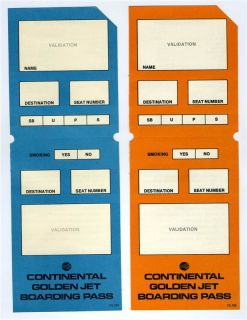 1970s Continental Airlines Golden Jet Blank Boarding PASSES Beverage 