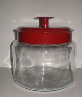 New Clear Glass Canister with Red Metal Air Tight Lid