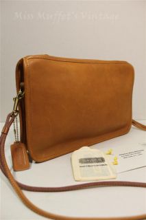 Auth Vintage COACH Tan Leather Slim Convertable Clutch Shoulder Bag 