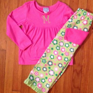 Patsy Aiken Chez Ami Pink Shirt Green Flower Pants 5 6 Mono M Initial 