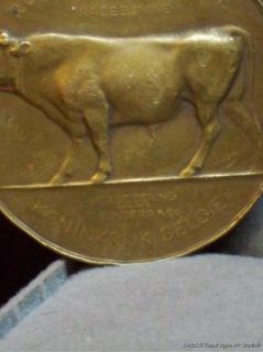 Vtg Belgium Bronze Agriculture Art Medal Cow Bull Signed French Dutch 