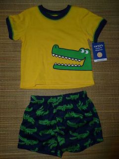 Carters 12 Months Baby Boys 2 PC Shirt Shorts Crocodile Pajamas 