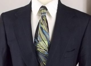 38 R Sterling Hunt Wool Navy Blue Pinstriped 2 Button Business Career 