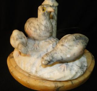 Antique Italian Carved Alabaster Marble Bird Fountain Sculpture Lamp 