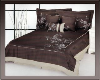 Pcs Alameda Embroidery Flower Comforter Set Bed in A Bag Queen Brown 