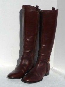 495 TORY BURCH ALESSANDRA BROWN LEATHER LOGO RIDING BOOTS SZ 8