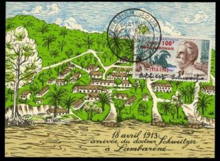 Albert Schweitzer Vintage Original 1963 Signed Gabon Postcard 