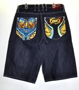 Coogi Mens Dark Blue Jean Shorts Face Design Sz 36x16 5