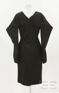 Alexander McQueen Black Wool Shimmer Origami Long Sleeve Dress Size 40 