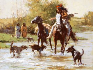 Howard Terpning Yapping Dogs Giclee Canvas  Artist Proof 