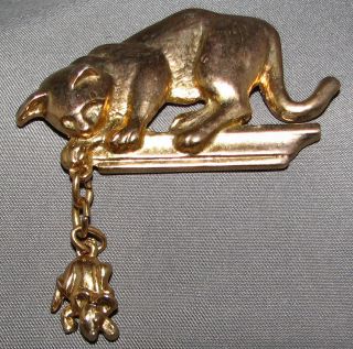 Vintage Signed Alexis Cat Mouse Dangle Pin Brooch #5810 Gift Box Free 