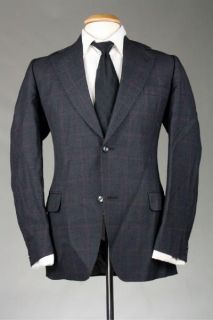 Vintage 60s Alexandre Charcoal Windowpane 43 L Wool Jacket Blazer 