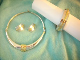 Alexis Kirk Set Goldtone and Silvertone Necklace Bracelet Earring Set 