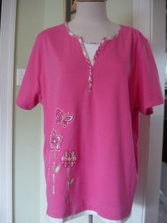 ALFRED DUNNER Pink w Emb Applique Bead Layered Lk SS Knit Top 2X 3X 54 