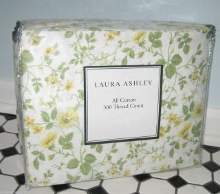    LAURA ASHLEY Queen Sheet Set ALISON Deep Fitted YELLOW FLORAL GREEN