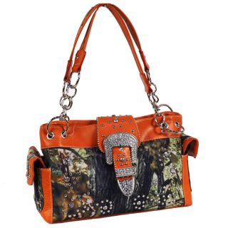 Elaborate Orange Trim Camo Handbag w Stunning Jeweled Accents Buckle 