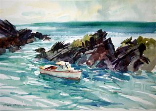 Claude Croney Original Painting Lobster Boat Maine