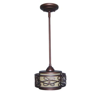 allen + roth French Bronze Box Mini Pendant Light with Tinted Broken 