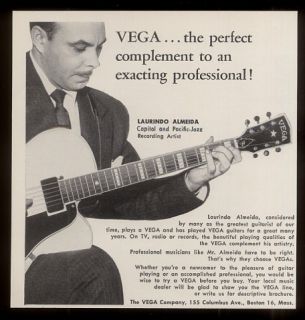 1958 Laurindo Almeida Photo Vega Guitar Vintage Print Ad