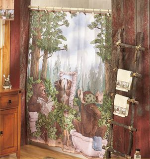 Bear Shower Curtain Laughing Bear Lodge Cabin Country Bathroom Decor 
