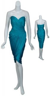 Roberto Rodriguez Vivid Alexis Teal Strapless Ruched Cocktail Eve 