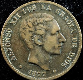 1877 Alfonso XII 10 Centimos Spanish Coin