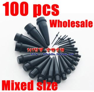 100pcs Wholesale Lot Mixed Size Black UV Ear Tapers Plug Expander 