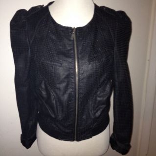 Allen B Perforated Fitted Leather Motorcycle Bomber Jacket