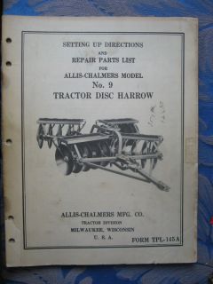TPL 145 A Allis Chalmers Manual PARTS NO 9 TRACTOR DISC HARROW