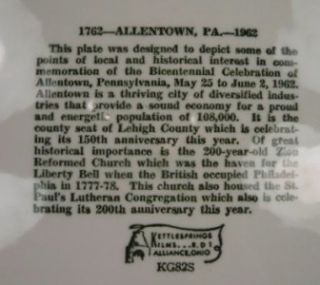 Vintage Allentown PA Dinner Plate Kettlesprings Kilns O