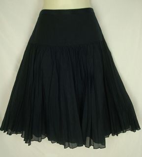   Crew Navy Blue Cotton Silk Pleated Skirt Lined Aline XS 1337