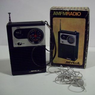 Vintage Seville Transistor Am FM Pocket Radio w Box Headphones