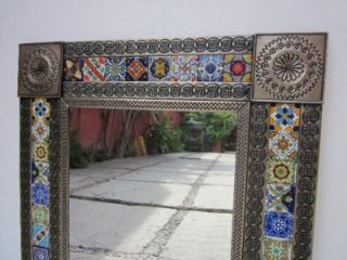 Punched Tin Talavera Mirror Mexican Folk Art Mirrors 26 x 30