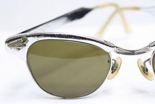 Vtg Universal Alum Deco Cateye Sunglasses Eyeglass Frame Silver 1 10 