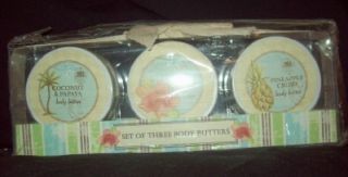 NEW Set of 3 BODY BUTTERS Gift Box BATH SOAP Tropic Scents SIMPLE 