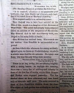 BATTLE OF FREDERICKSBURG Ambrose E. Burnside vs. Robert E. Lee 1862 