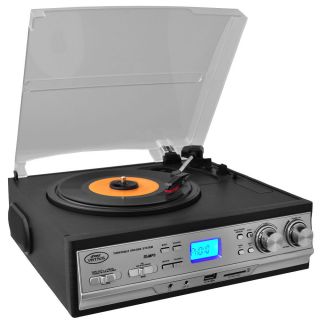 NEW Pyle Turntable AM FM Cassette CD Player USB SD Direct Record iPod 