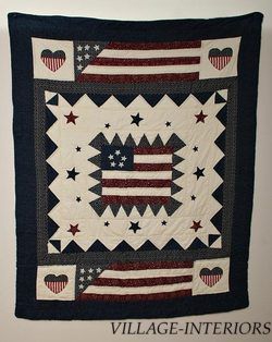 Patriotic Red Blue Great American Flag Quilt Throw
