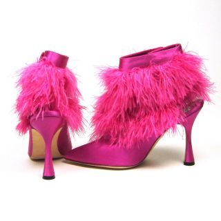 Amber Rose Manolo Blahnik Satin Pink Feather Booties Size 39